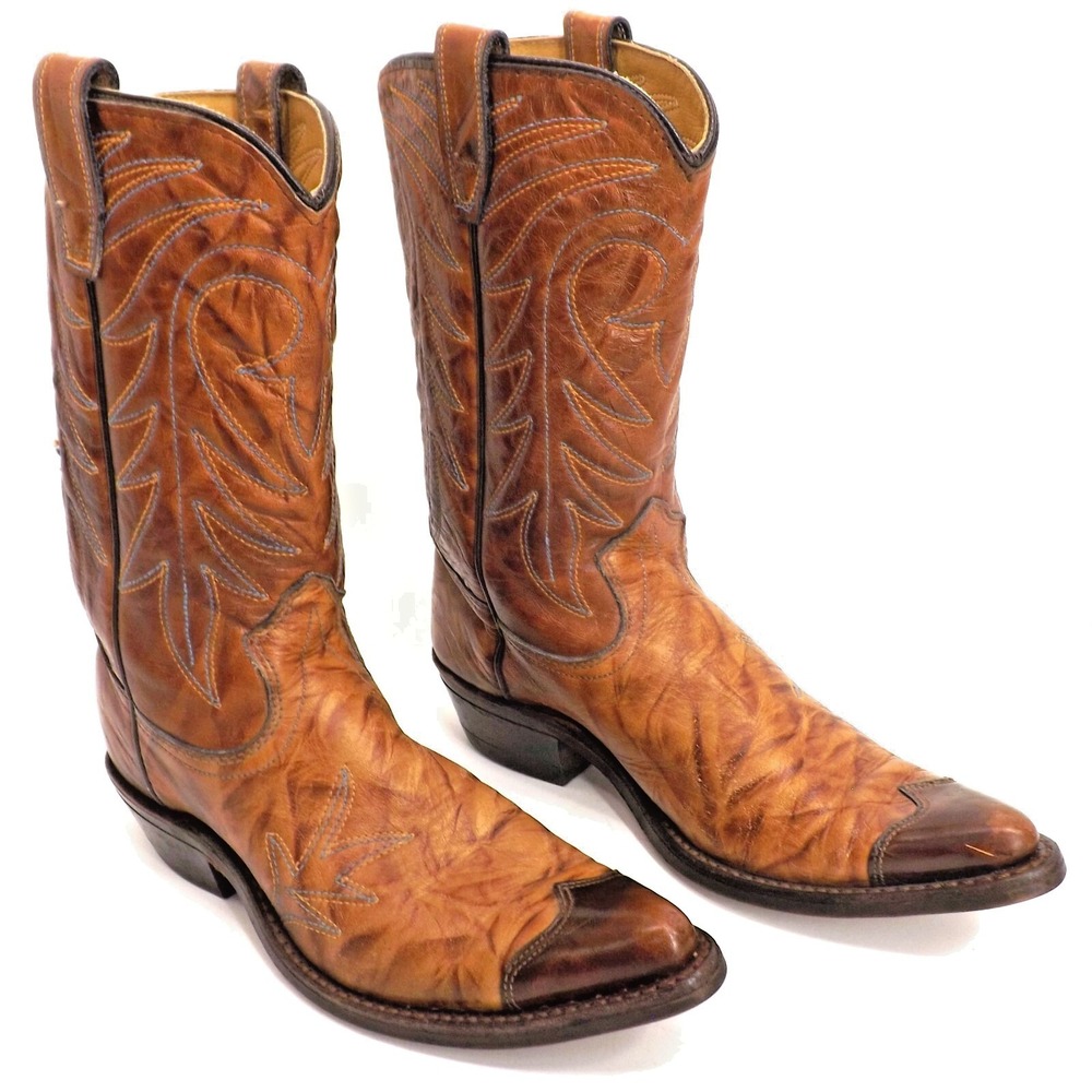 Texas Boot Co Caramel Swirl Cap Toe‎ Western Boots Made in USA- Ladies Size 5 B